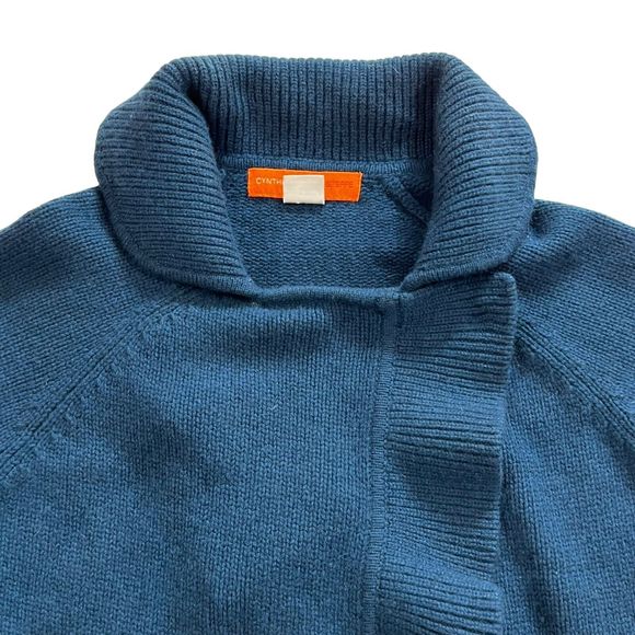 Cynthia Steffe Women 100% Cashmere Ruffle Trim Crop Cardigan Sweater Drk Teal, M - Picture 3 of 15